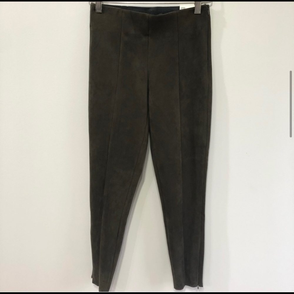 ZARA Faux Suede Leggings Vintage Olive Green Ankle Zip Stretchy